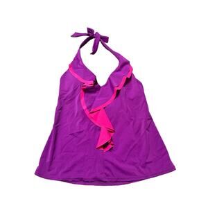 Tropical Escape Tankini Halter Top Ruffle Sparkling Grape Size 12